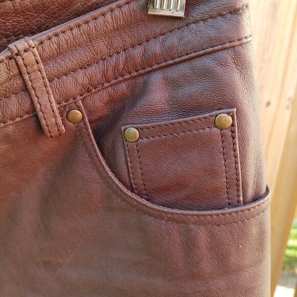 DANIER Brown Leather Pants Women's Size 4 Chocolate Brown - Picture 3 of 12
